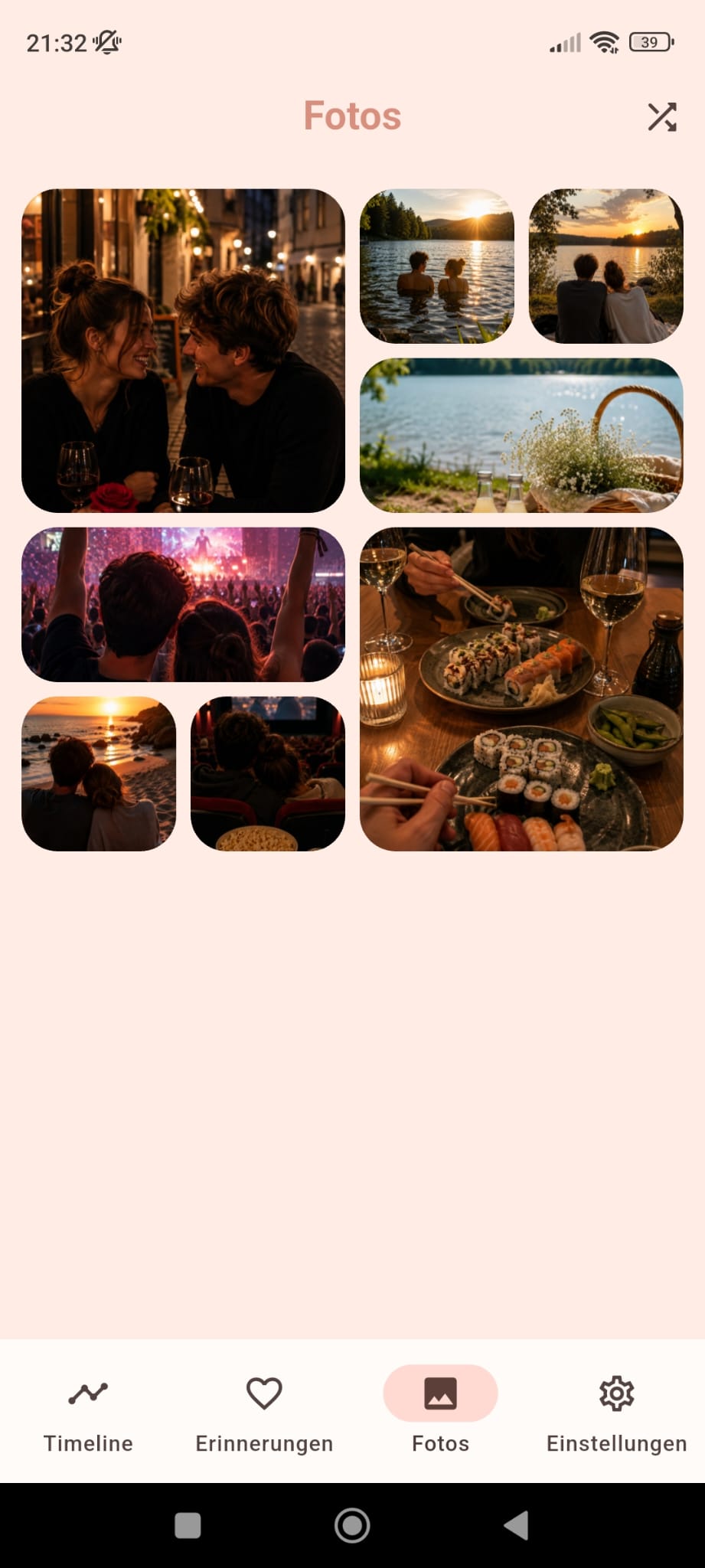 Screenshot der Love-Chronicle-App: Fotocollage aller Erinnerungen